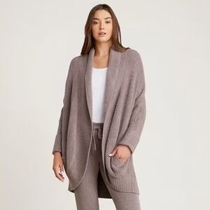 Barefoot Dreams CozyChic Waffle Cocoon Brown Knit Cardigan